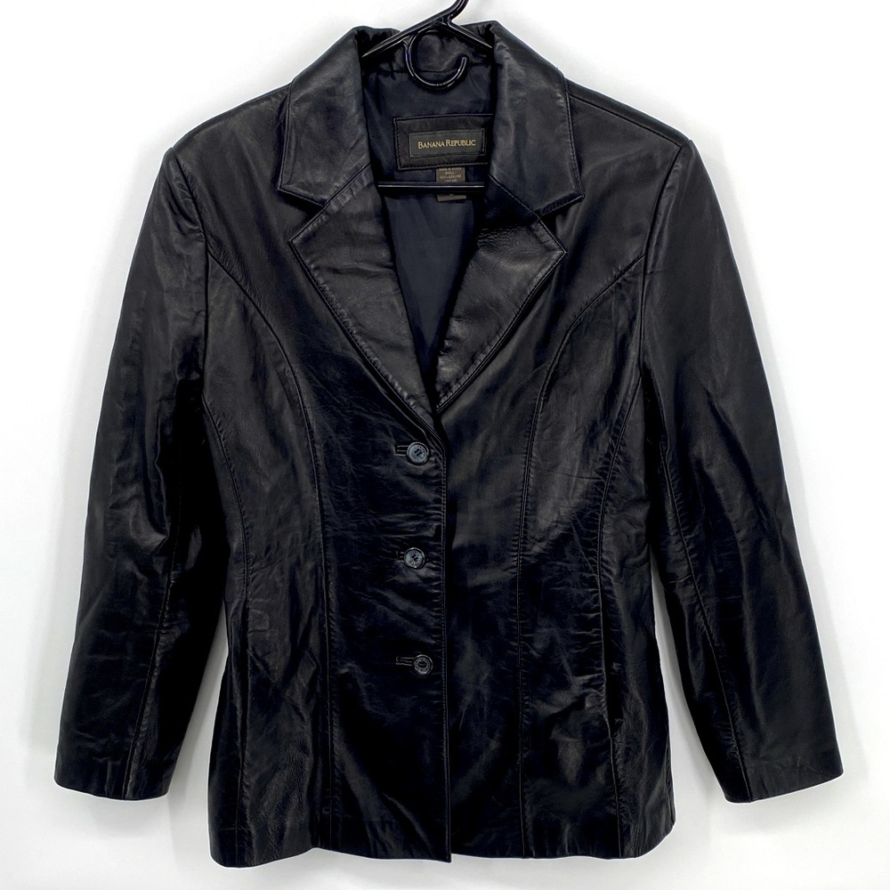 Banana Republic Black Leather Blazer Size Medium